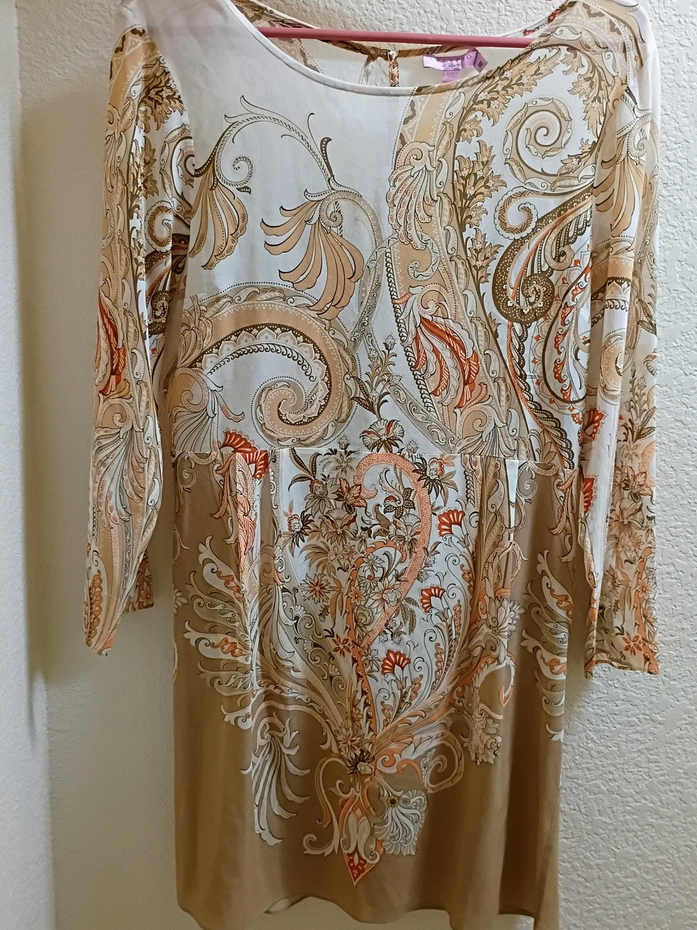 Calypso St. Barth Beige and Ivory Paisley Long-Sleeve Dress